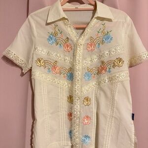 Vintage Embroidered Floral Button-Up Shirt